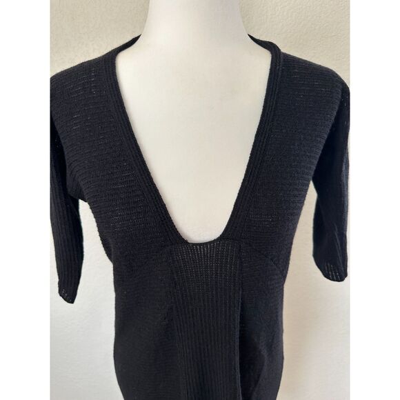Eileen Fisher Sweater Dress S Wool Rib Knit Elbow Sleeve High-Low Tunic Black - Picture 2 of 9